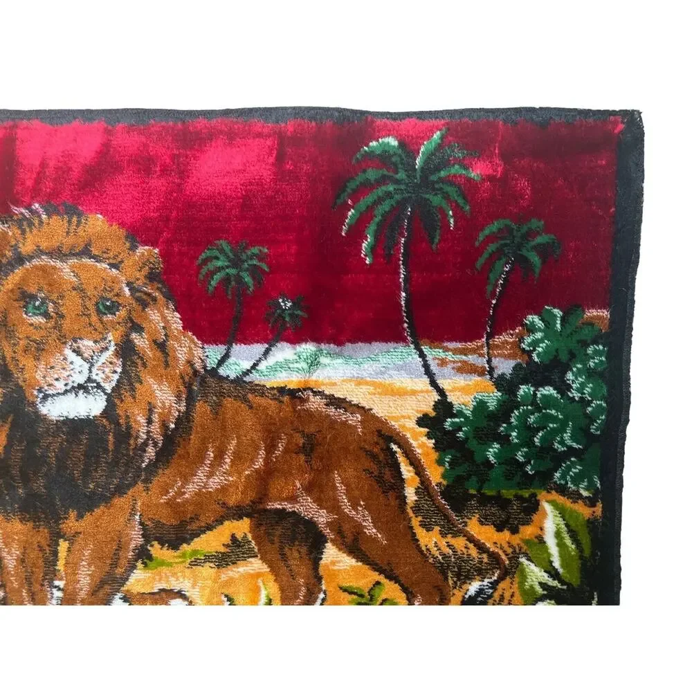 Vintage Mid Century Lion Family Large Carpet Wall Tapestry Morocco 19X38 Jungle